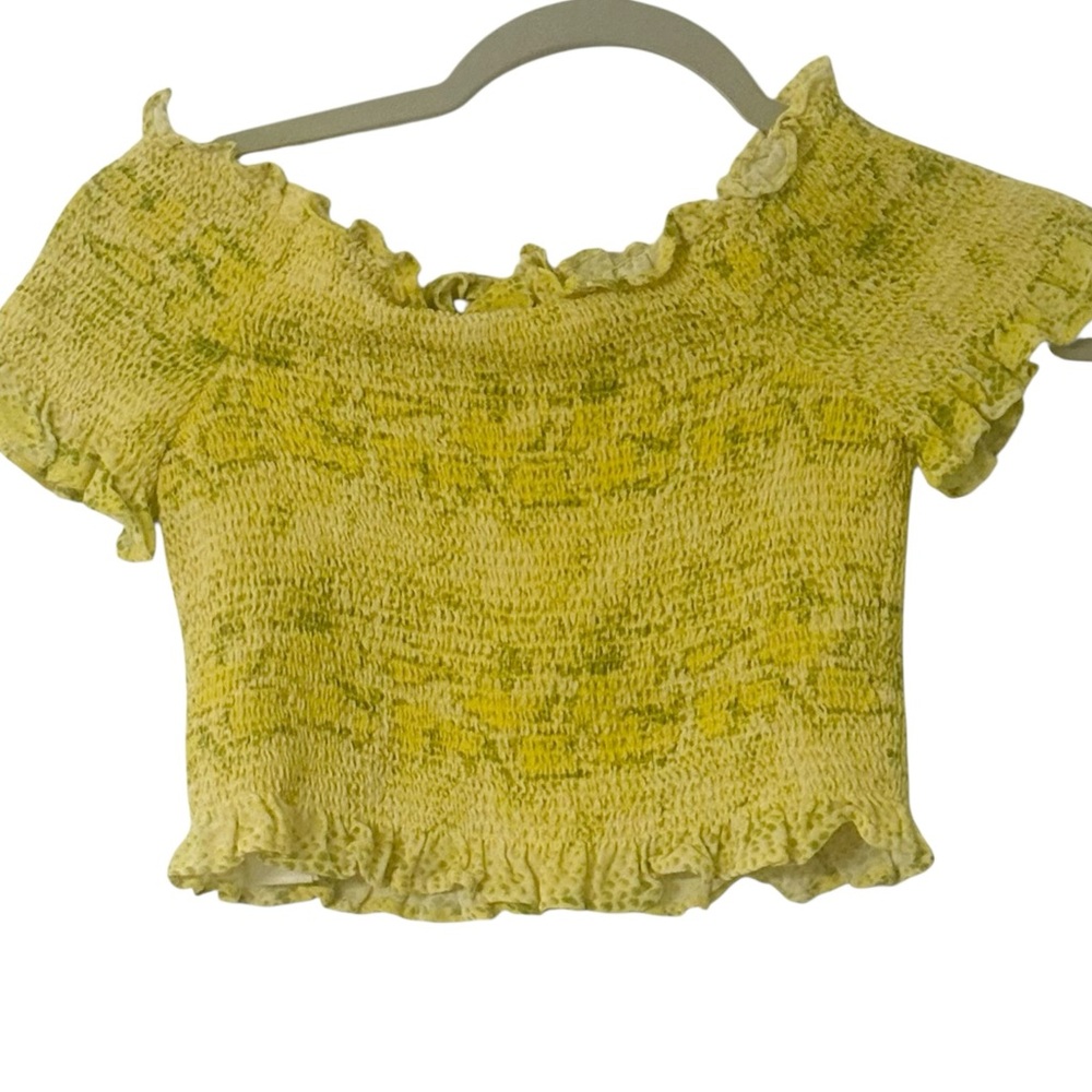 WHISTLES Yellow Python Smocked Bardot Top - Picture 5 of 7